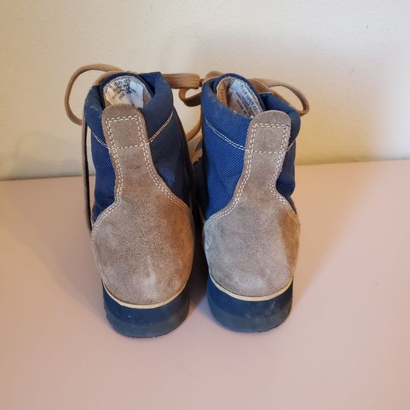 Vibram 8 Made in Italy Blue Canvas Brown Cowhide 2 Tone Chunky Platform Lace Up - Picture 2 of 8